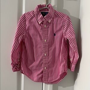 Ralph Lauren Kids Pink and White Striped Button Down Shirt